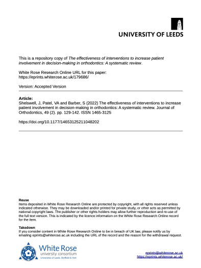 The effectiveness of interventions to increase patient involvement in decision-making in orthodontics: A systematic review