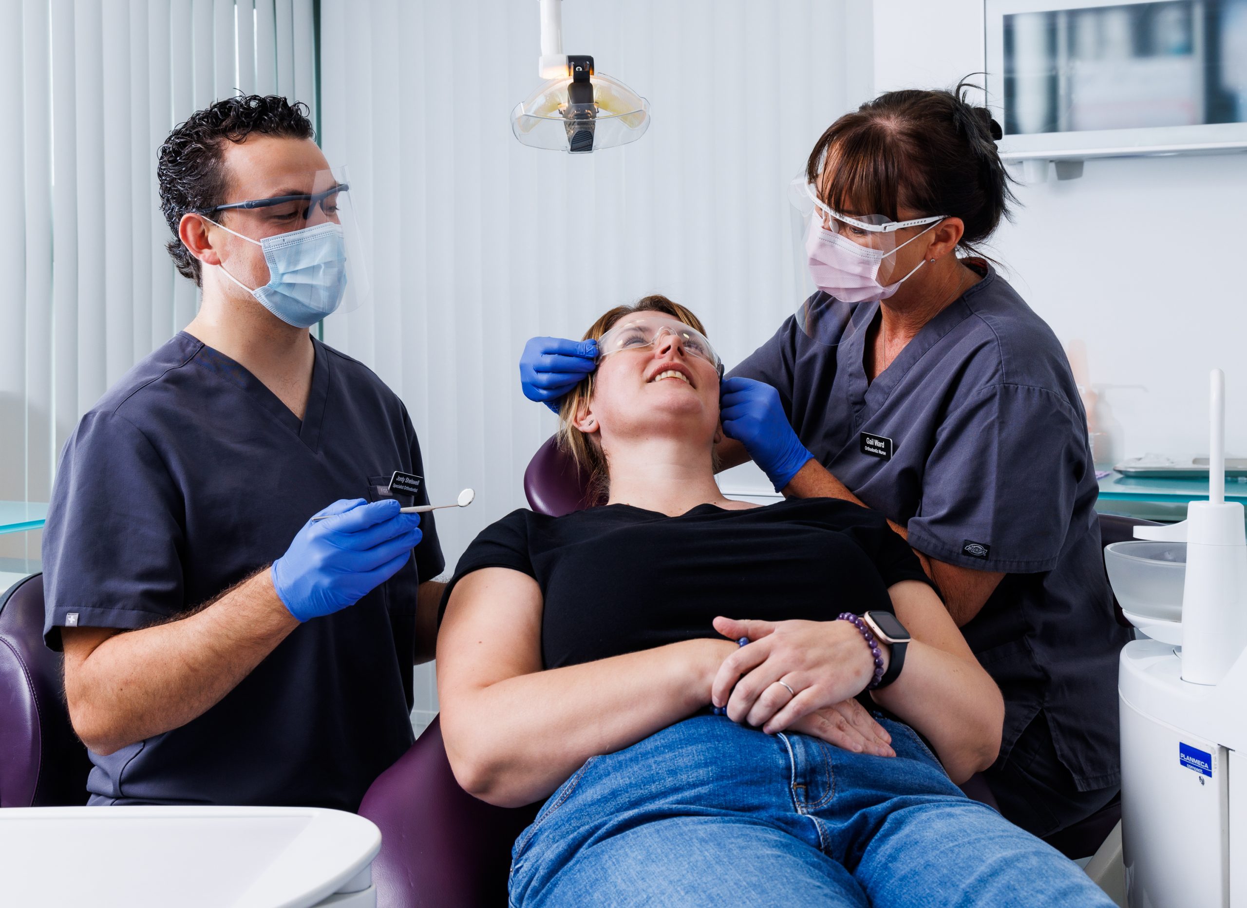 StMichaels_Staff-9469 Orthodontist Dr Jonathan Shelswell and orthodontic nurse treating a patient at his Wakefield practice